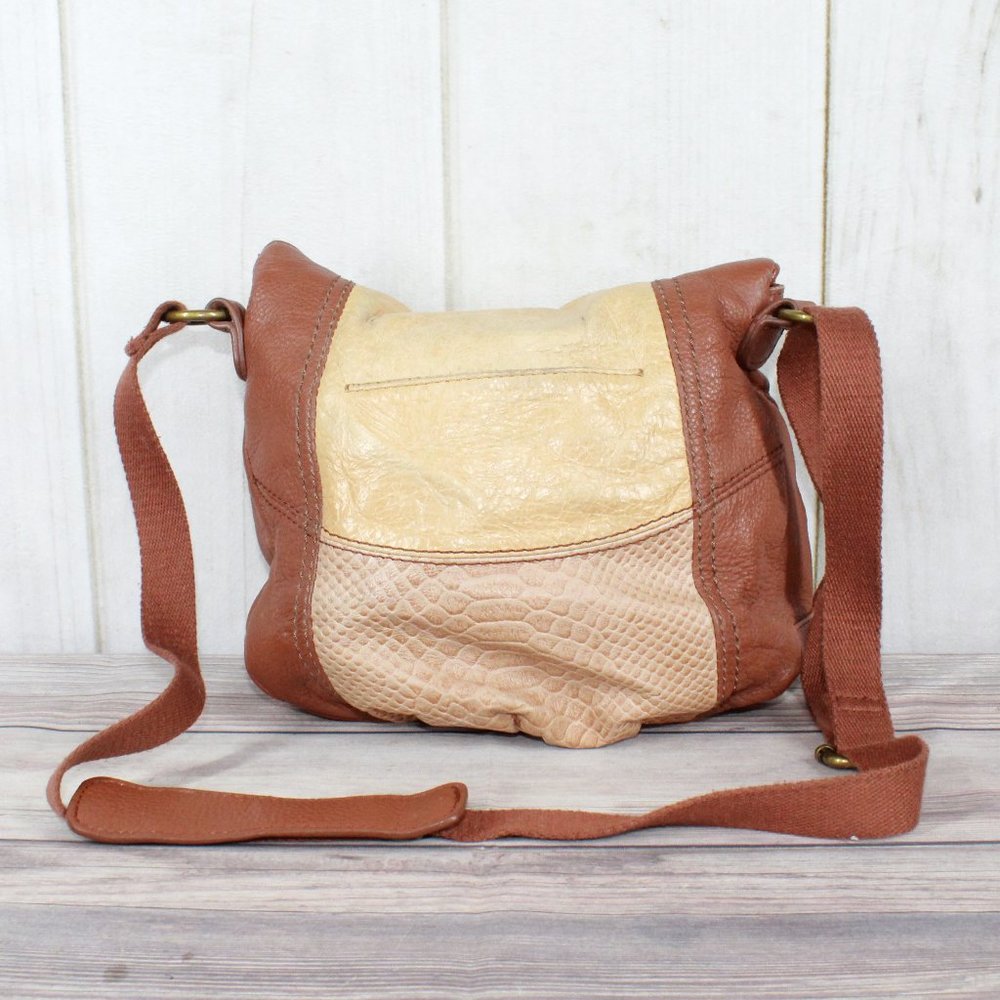 The Sak Brown Colorblock Snakeskin Leather Slouch Boho Crossbody Shoulder Bag - Picture 11 of 12